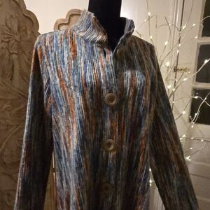 Coldwater Creek Striped Knit Cardigan - Blue, Orange, Brown